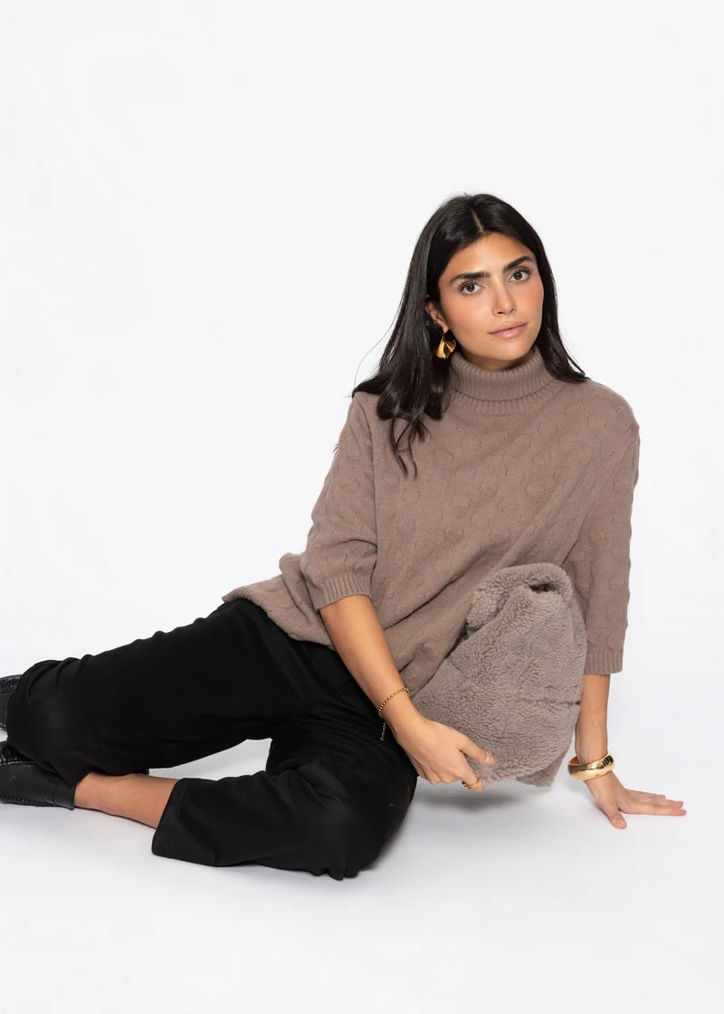Oversized Kurzarmpullover mit Noppenstruktur - taupe