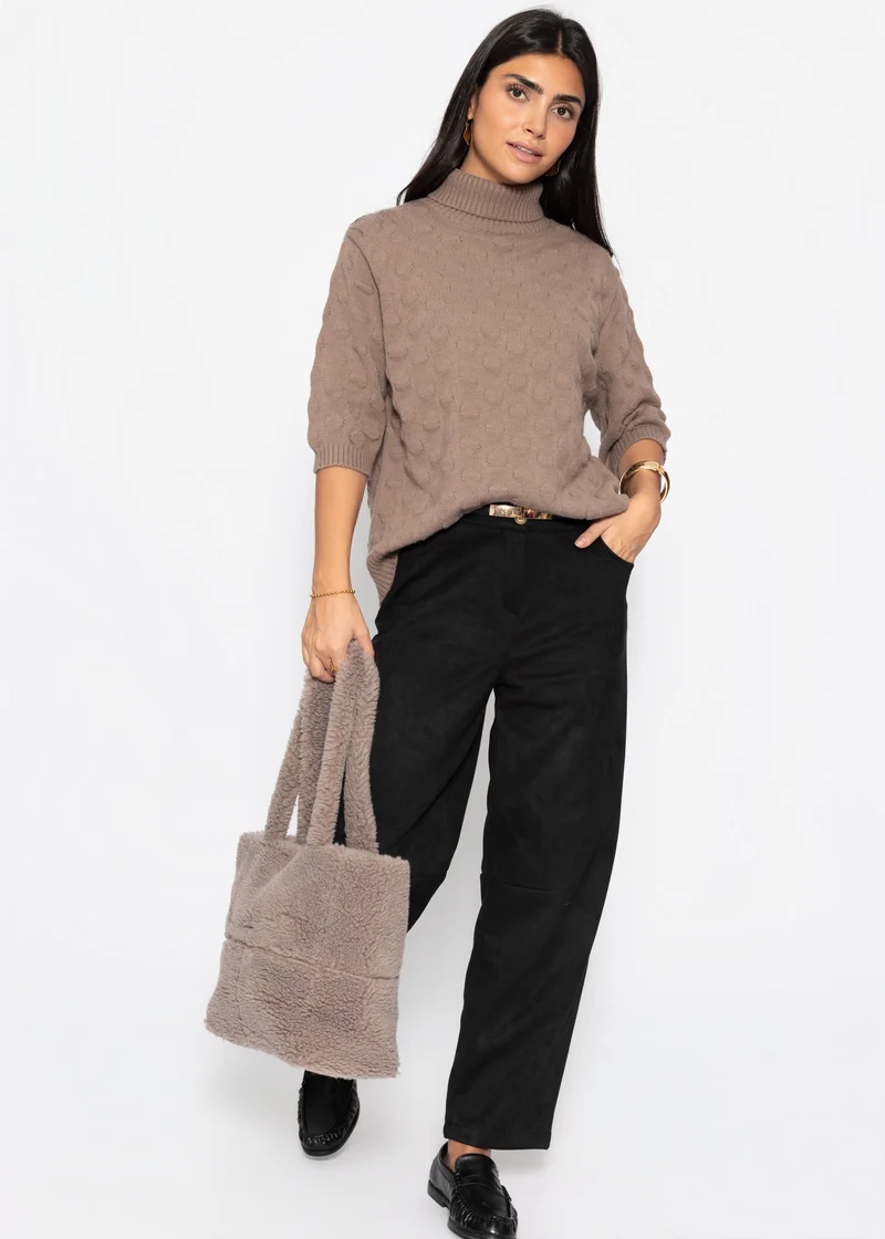 Oversized Kurzarmpullover mit Noppenstruktur - taupe