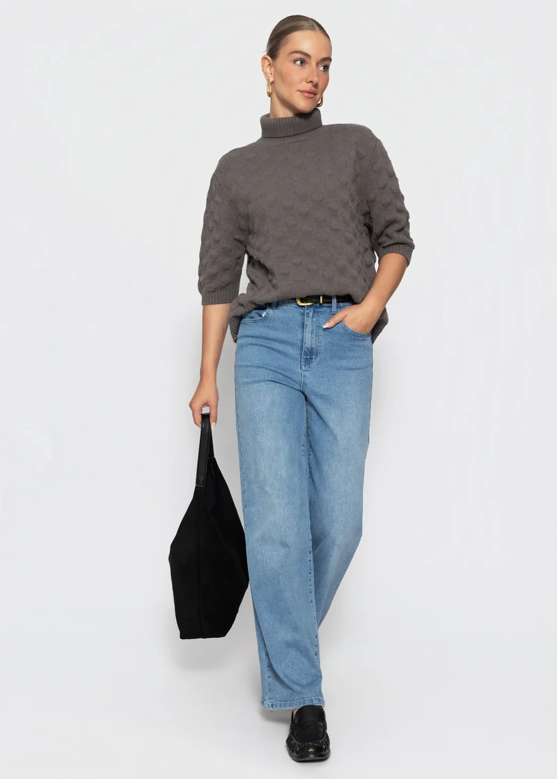 Oversized Kurzarmpullover mit Noppenstruktur - grau