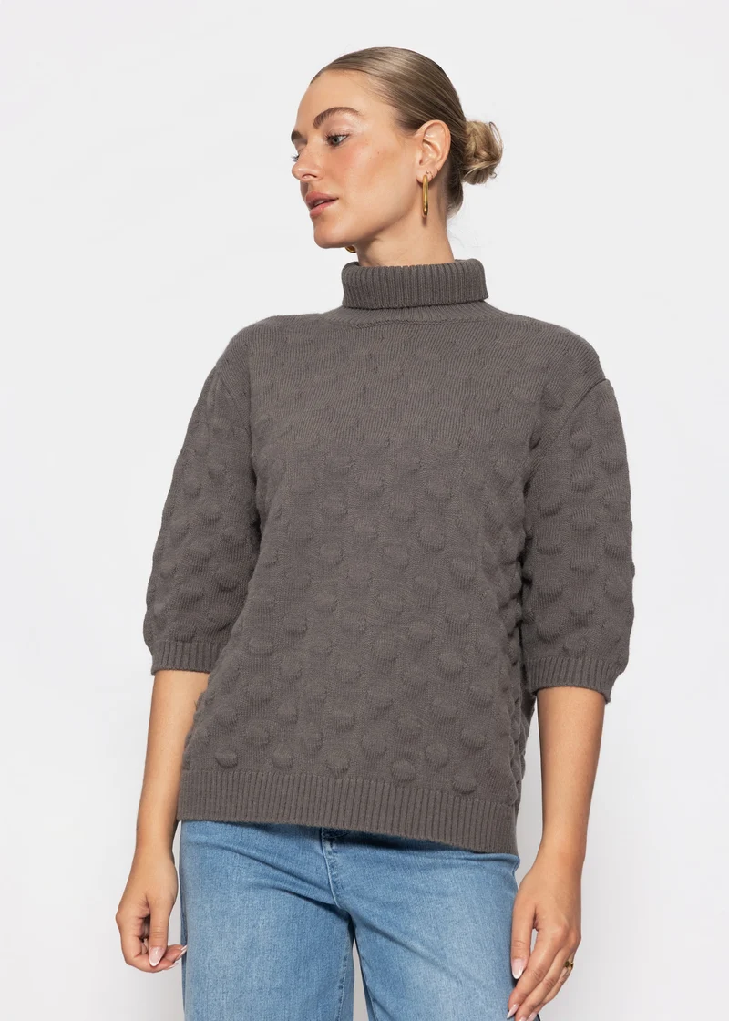 Oversized Kurzarmpullover mit Noppenstruktur - grau