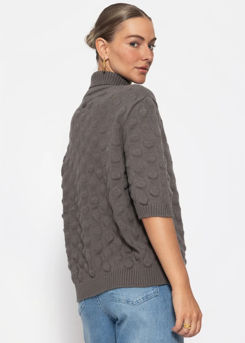 Oversized Kurzarmpullover mit Noppenstruktur - grau