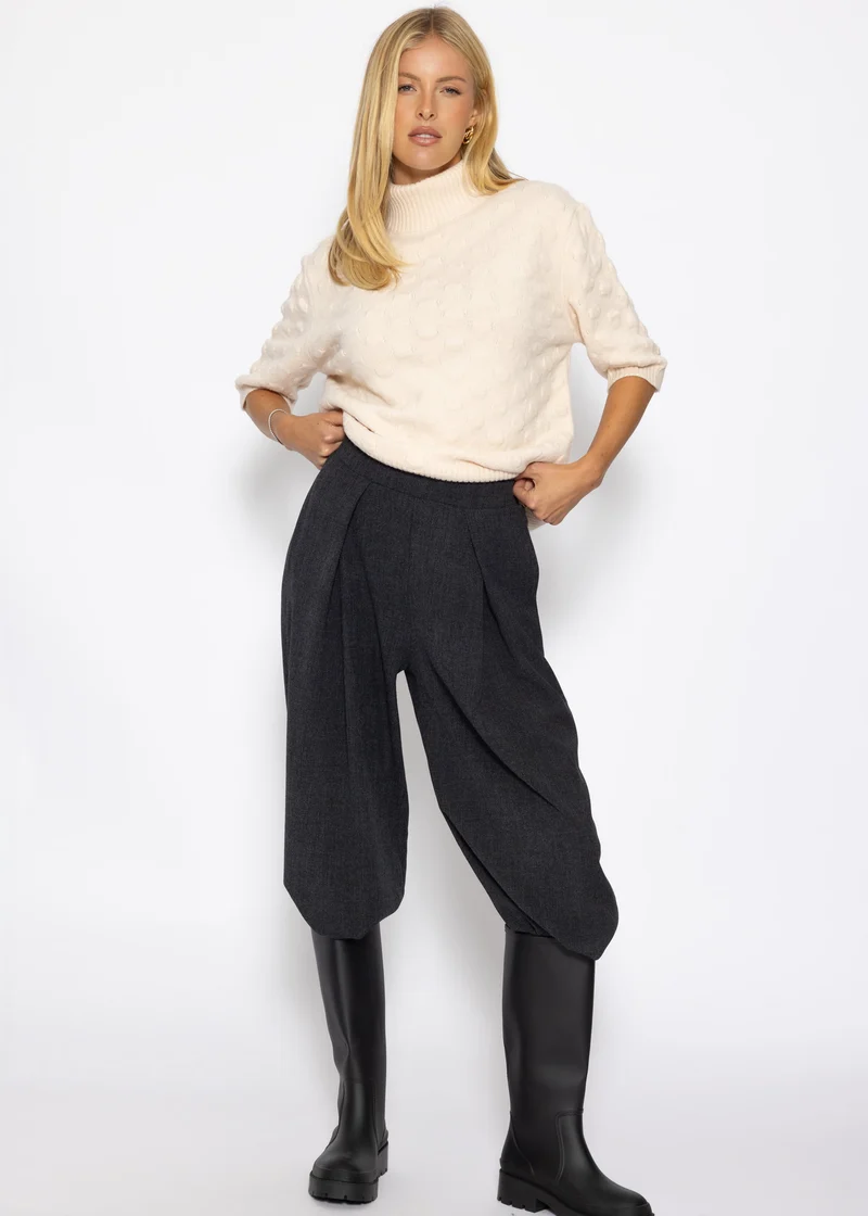 Oversized Kurzarmpullover mit Noppenstruktur - offwhite