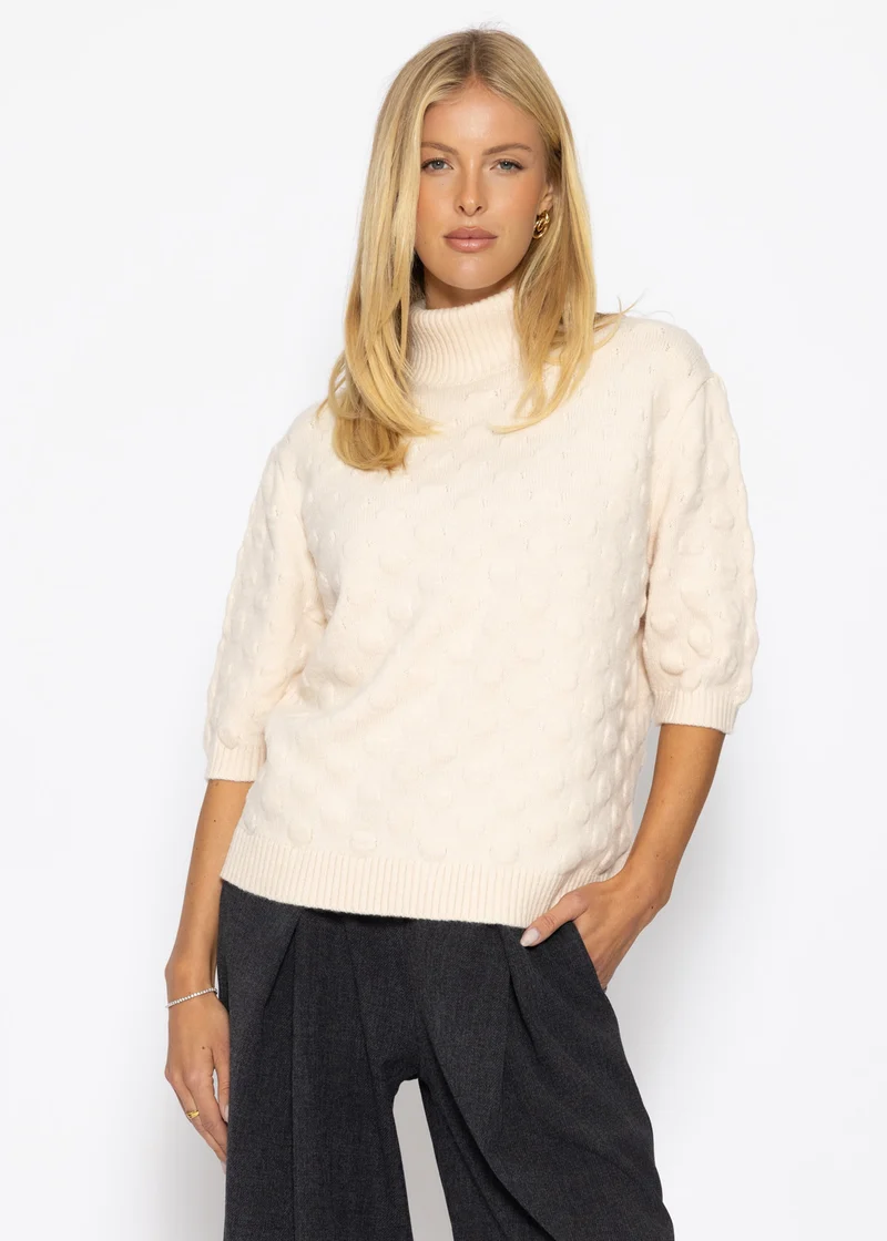 Oversized Kurzarmpullover mit Noppenstruktur - offwhite