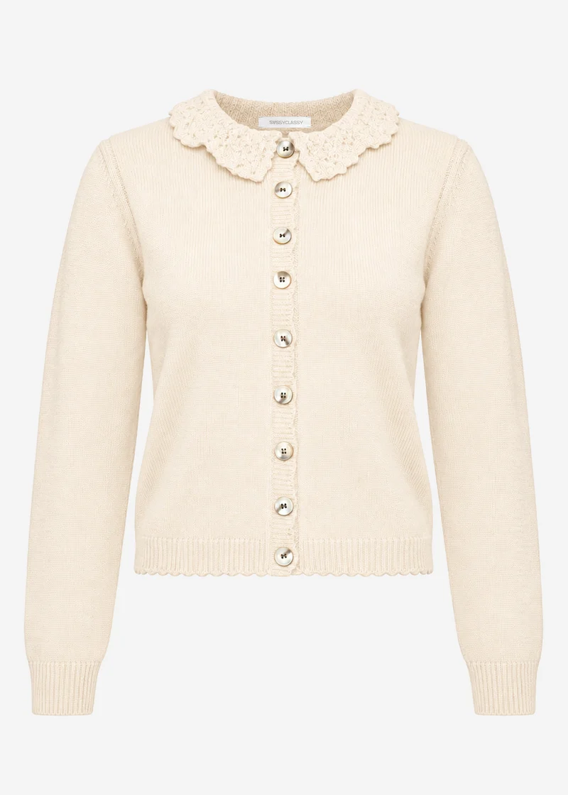 Strickjacke mit Häkelkragen - beige