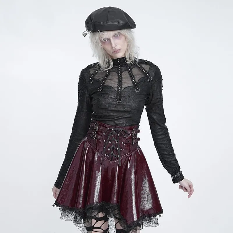 Punk-Langarmshirt für Damen im Used-Look mit Stehkragen