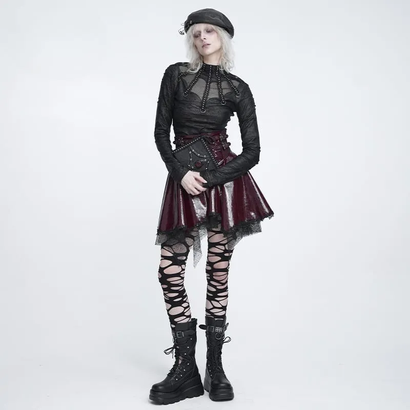 Punk-Langarmshirt für Damen im Used-Look mit Stehkragen