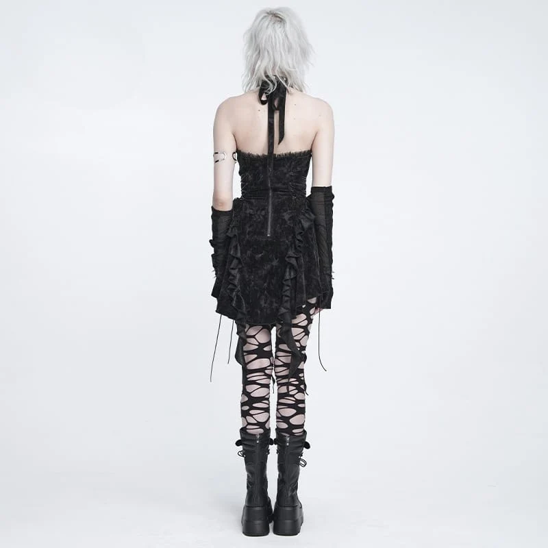 Gothic-Rüschenkleid für Damen mit tiefem V-Ausschnitt und Neckholder