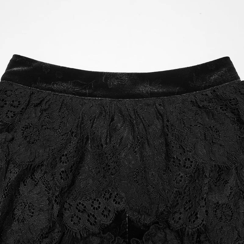 Gothic-Maxirock aus Samt und Spitze mit mehreren Lagen und Rüschen für Damen