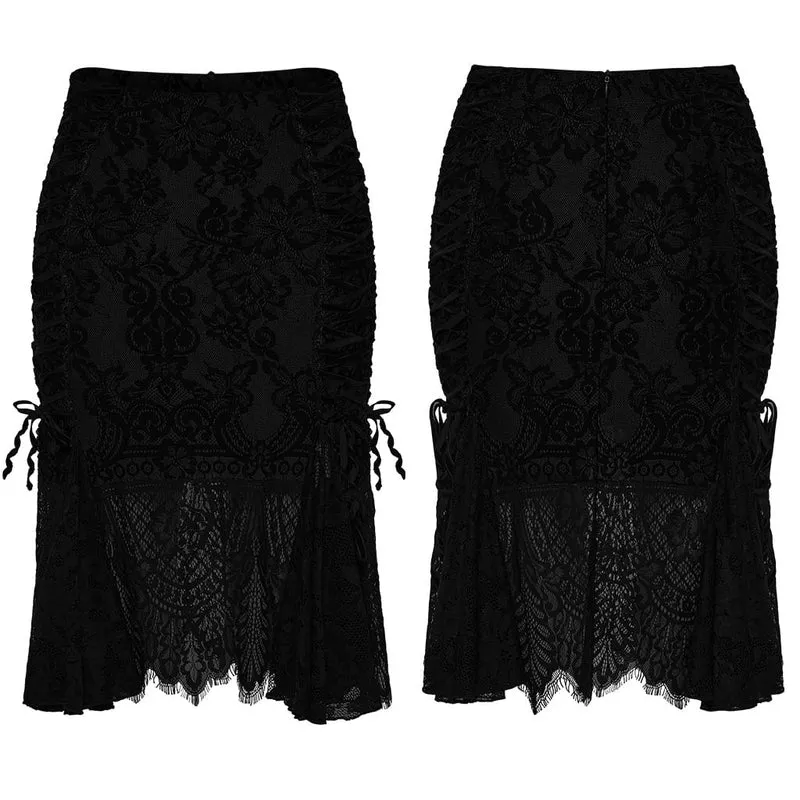 Gothic-Midirock mit Schnürung und Blumenmuster für Damen