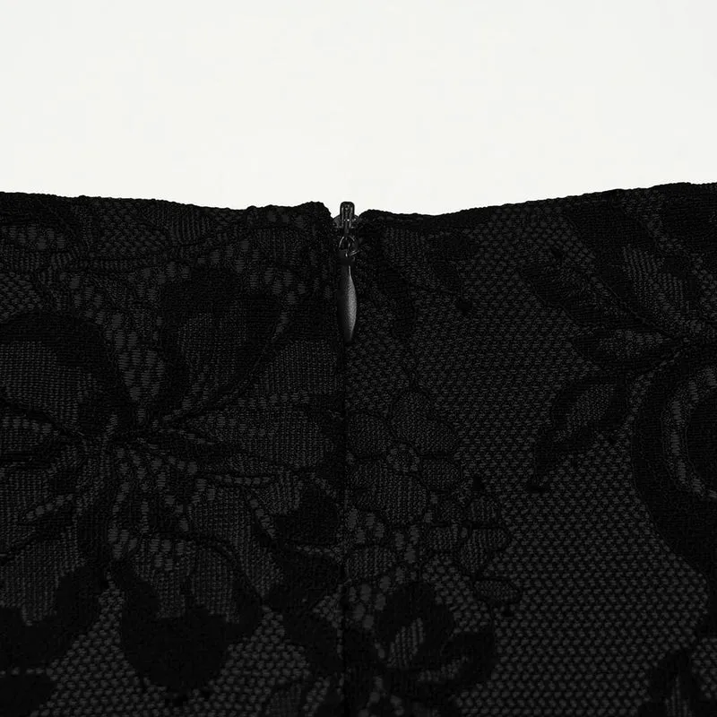 Gothic-Midirock mit Schnürung und Blumenmuster für Damen