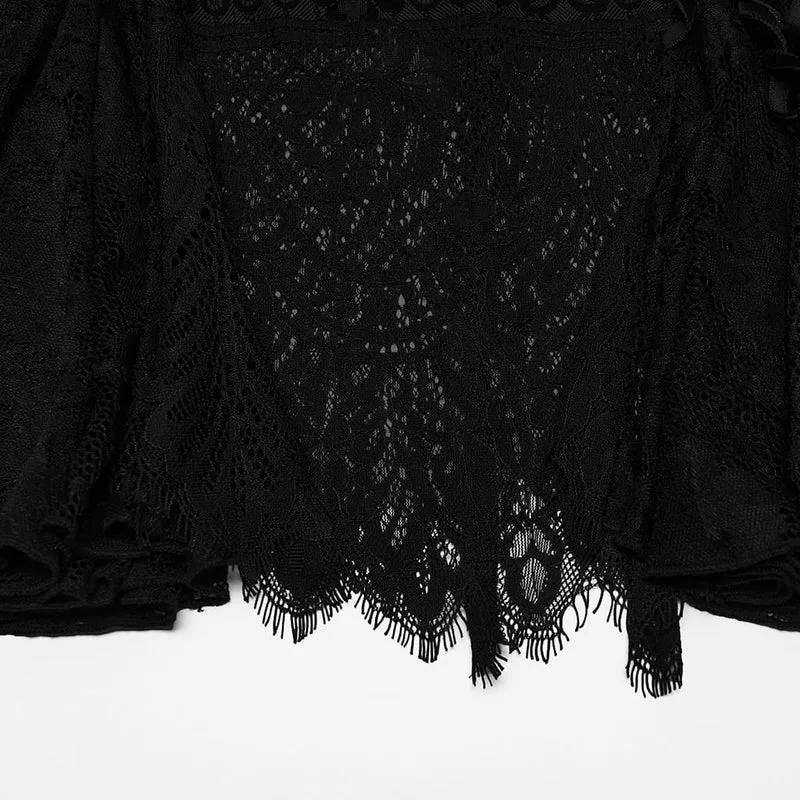 Gothic-Midirock mit Schnürung und Blumenmuster für Damen