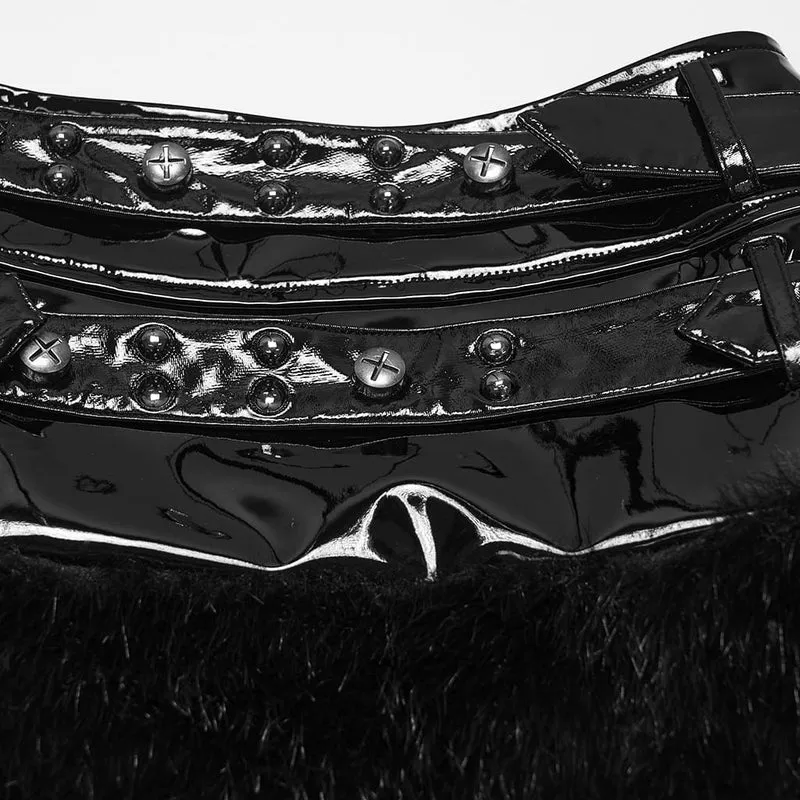 Punk-Minirock für Damen mit Nietenriemen und Kunstpelzbesatz
