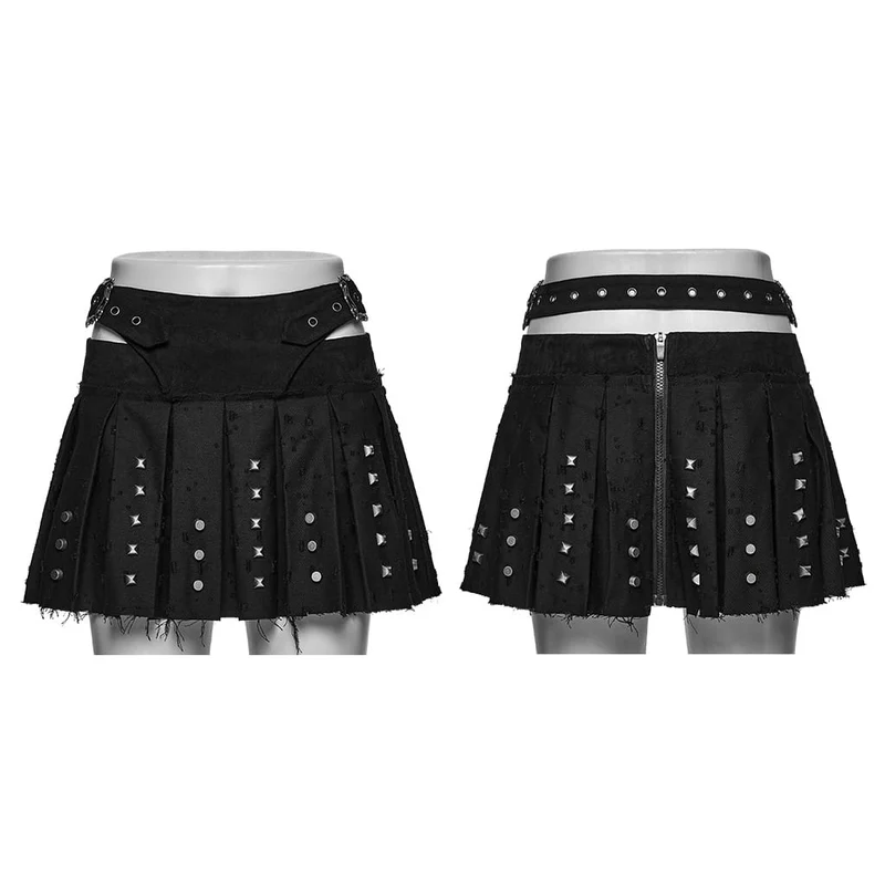 Punk-Rock für Damen mit Schnallenriemen, Nieten und Falten