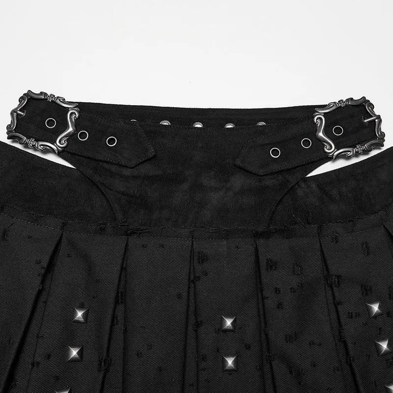 Punk-Rock für Damen mit Schnallenriemen, Nieten und Falten