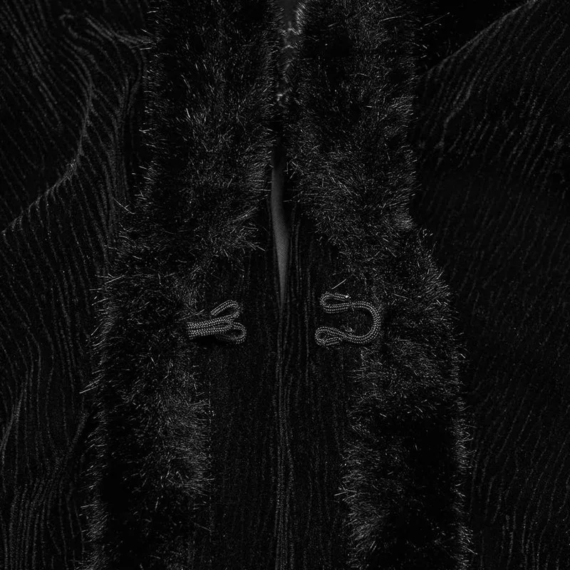 Gothic-Vintage-Samtmantel für Damen mit Stickereien, Kunstpelzbesatz