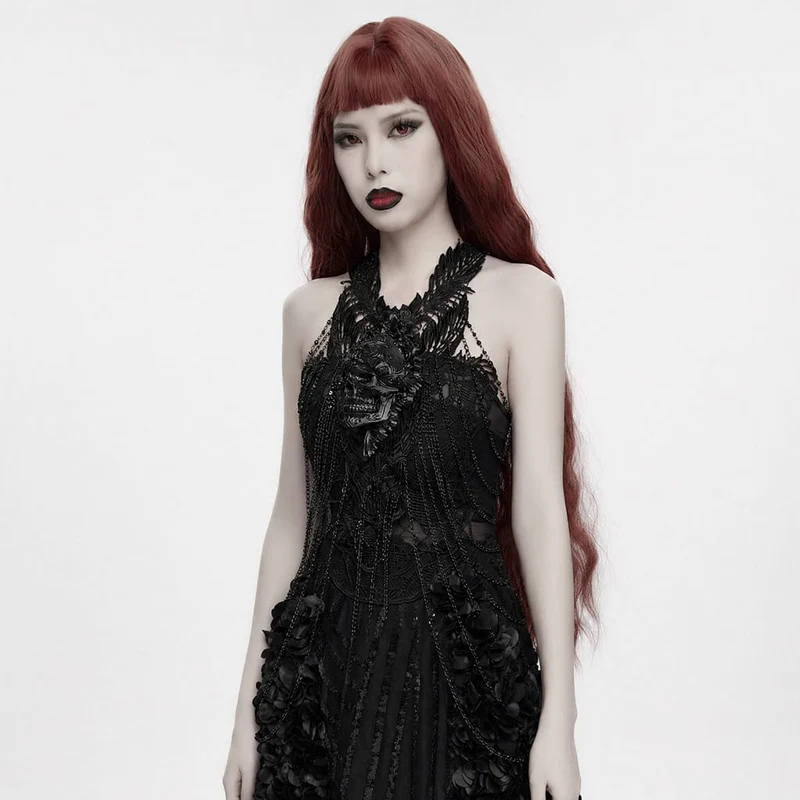 Gothic-Körpergeschirr für Damen mit mehreren Lagen und Totenkopfkette