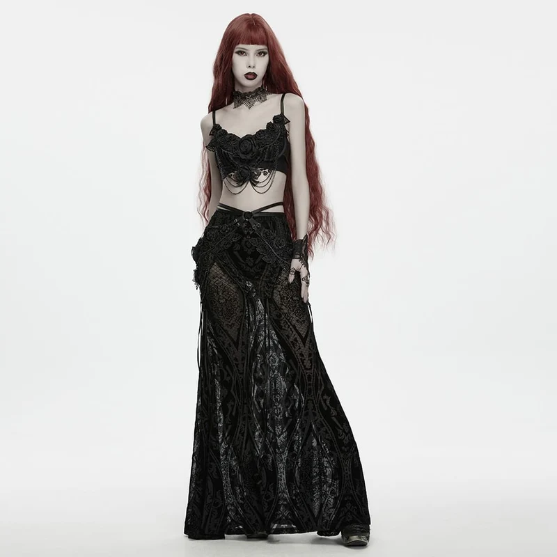 Gothic-Hüftgeschirr mit Rosenkette für Damen, Schwarz