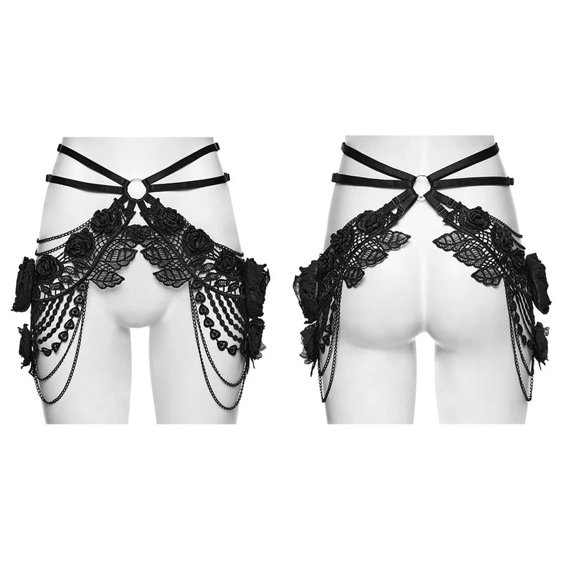 Gothic-Hüftgeschirr mit Rosenkette für Damen, Schwarz