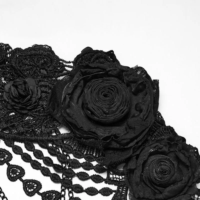 Gothic-Hüftgeschirr mit Rosenkette für Damen, Schwarz