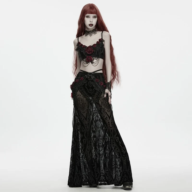 Gothic-Hüftgeschirr mit Rosenkette für Damen, Schwarz-Rot