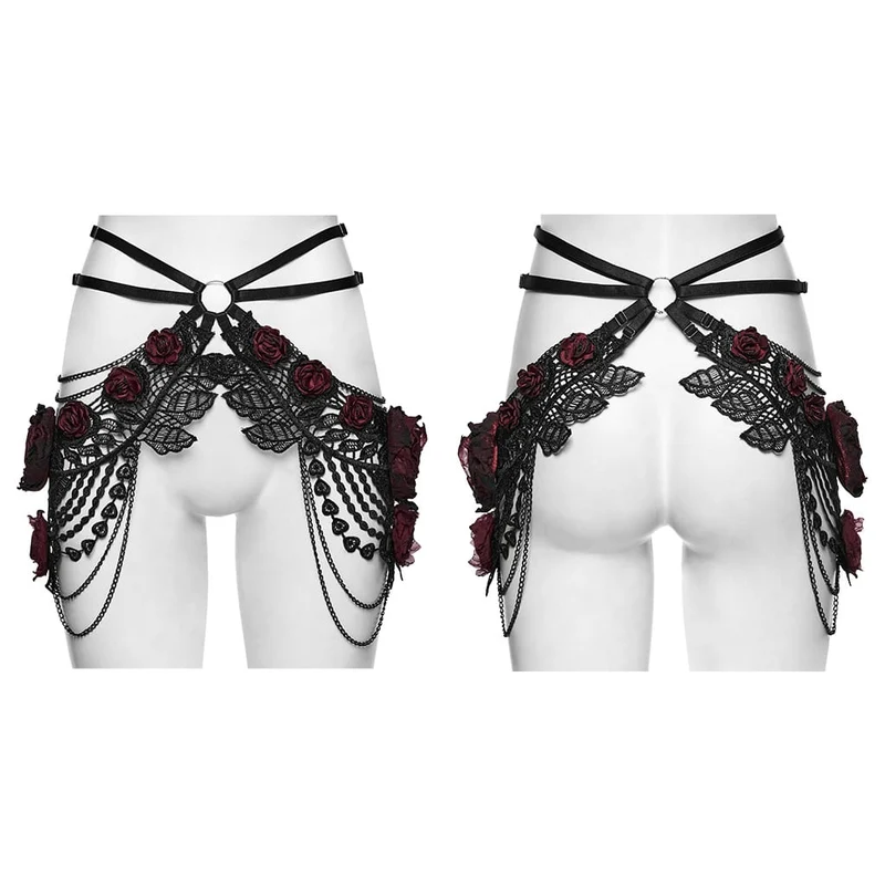 Gothic-Hüftgeschirr mit Rosenkette für Damen, Schwarz-Rot