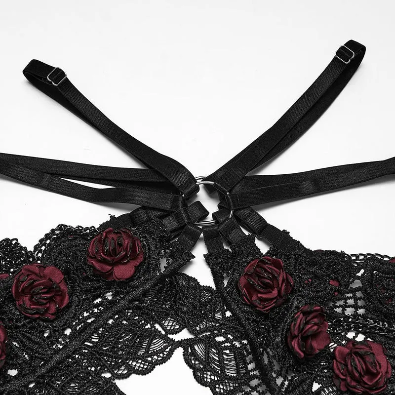 Gothic-Hüftgeschirr mit Rosenkette für Damen, Schwarz-Rot