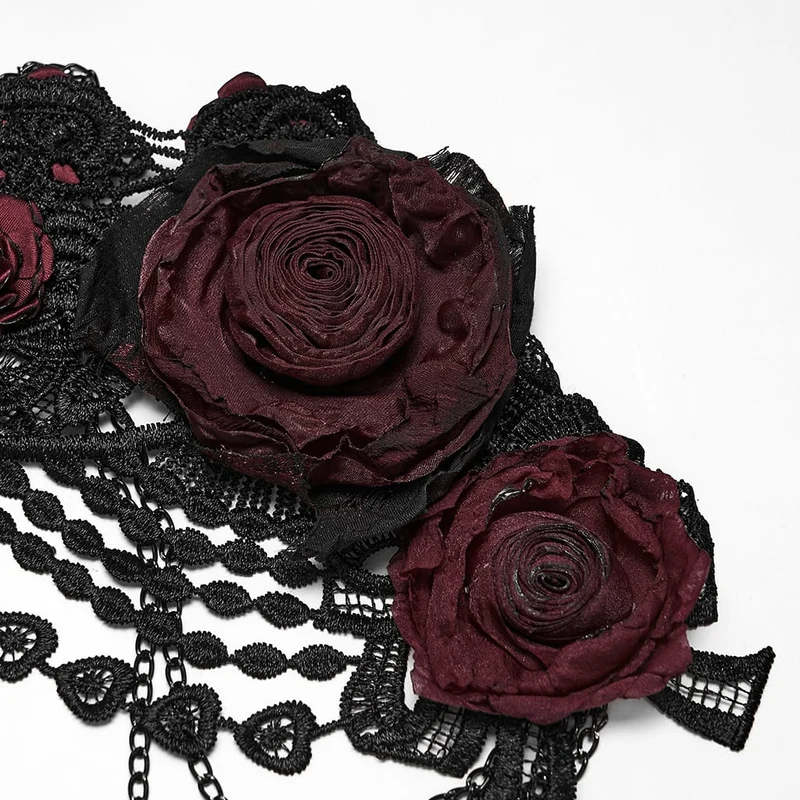 Gothic-Hüftgeschirr mit Rosenkette für Damen, Schwarz-Rot