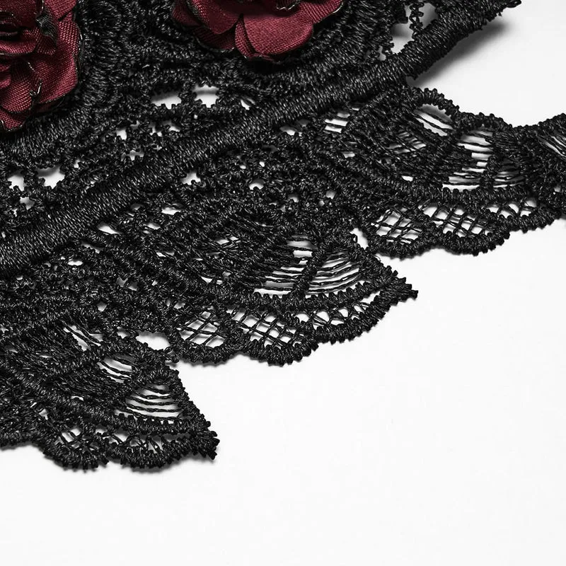 Gothic-Hüftgeschirr mit Rosenkette für Damen, Schwarz-Rot