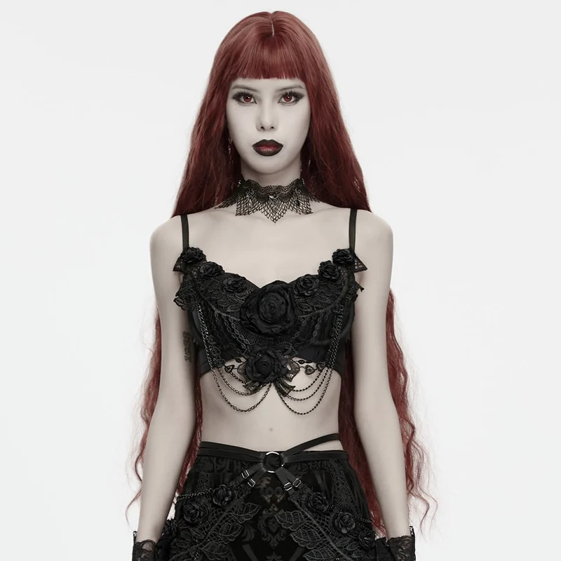 Gothic-Bralet mit Rosenkette für Damen, Schwarz
