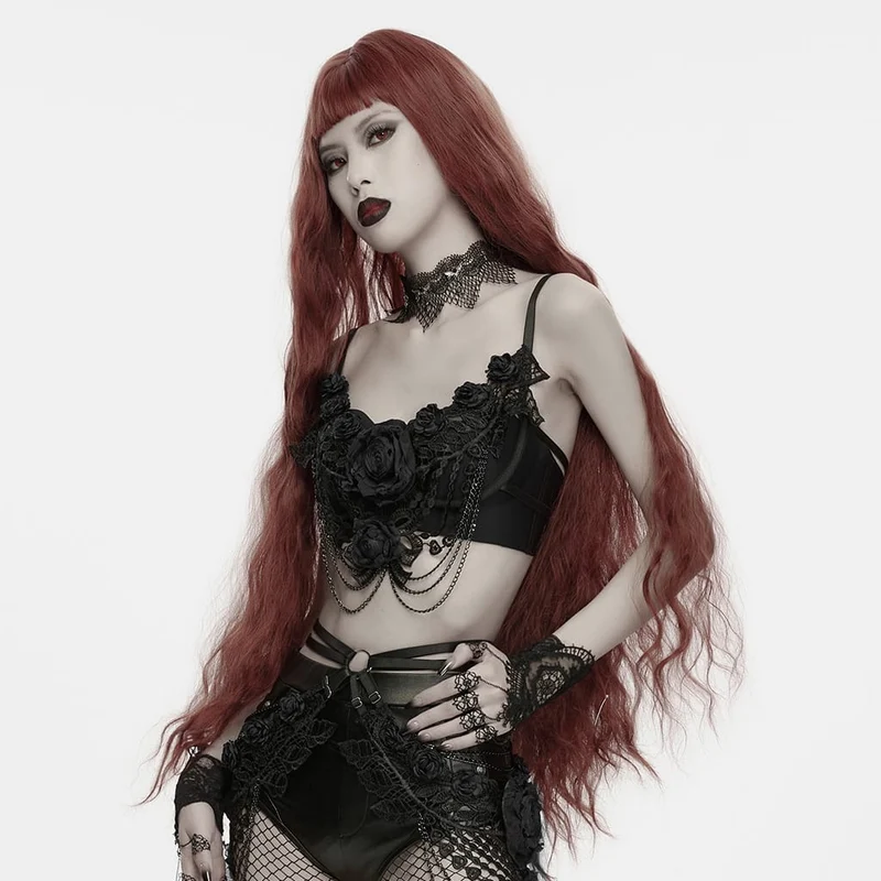 Gothic-Bralet mit Rosenkette für Damen, Schwarz
