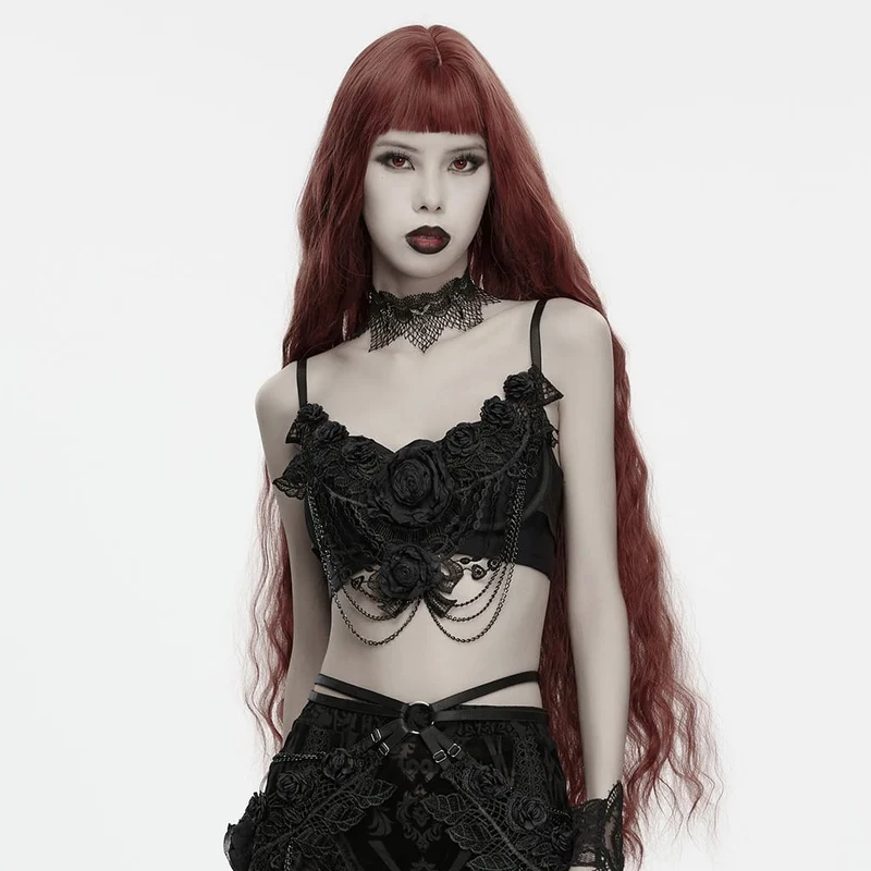 Gothic-Bralet mit Rosenkette für Damen, Schwarz