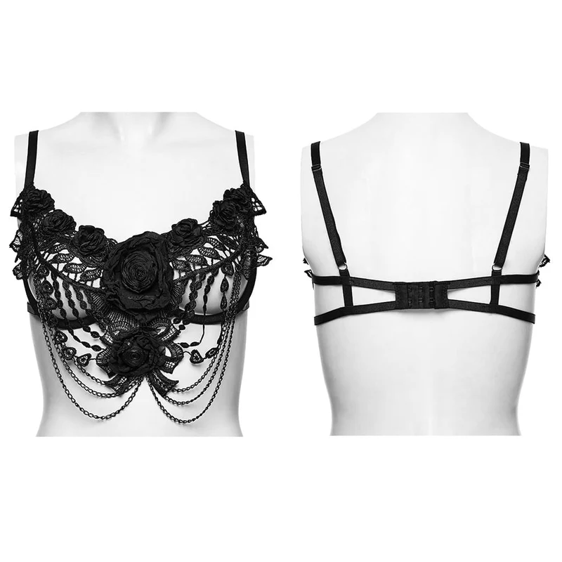 Gothic-Bralet mit Rosenkette für Damen, Schwarz