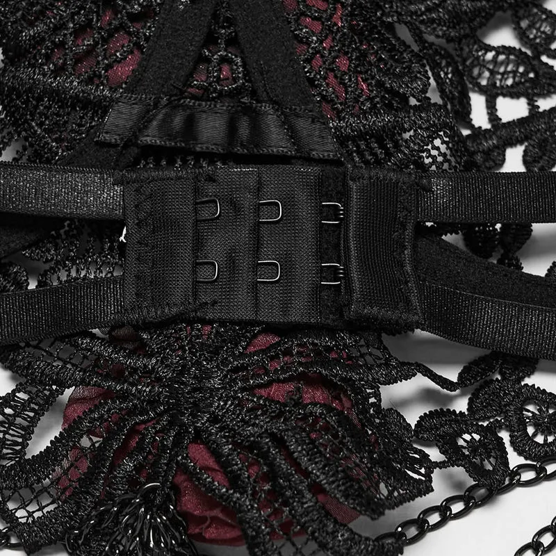 Gothic-Bralet mit Rosenkette für Damen, Schwarz-Rot