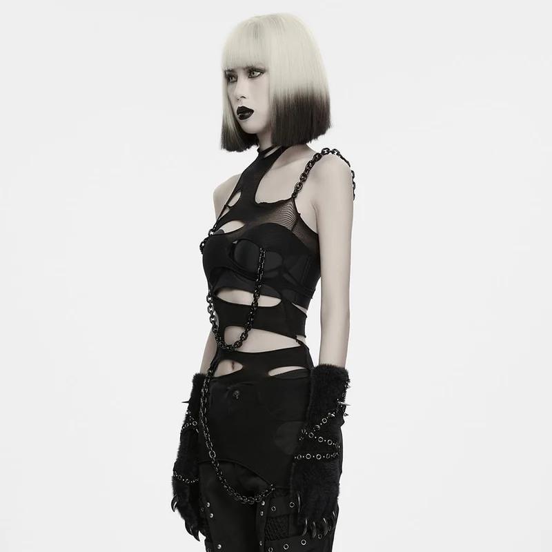 Punk-Tanktop mit Cut-out und Kettenmuster für Damen