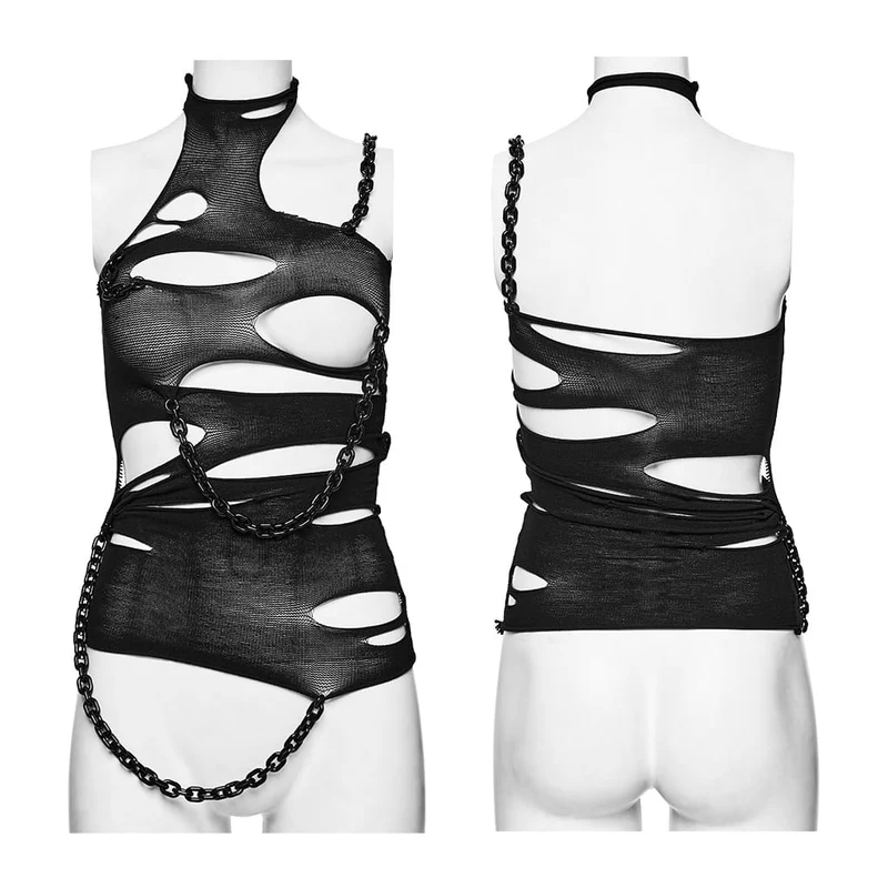 Punk-Tanktop mit Cut-out und Kettenmuster für Damen