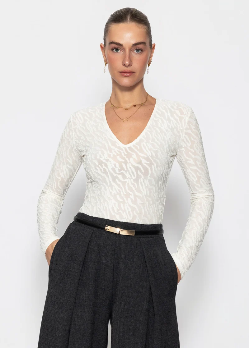 Langarmbody mit Strukturmuster - offwhite