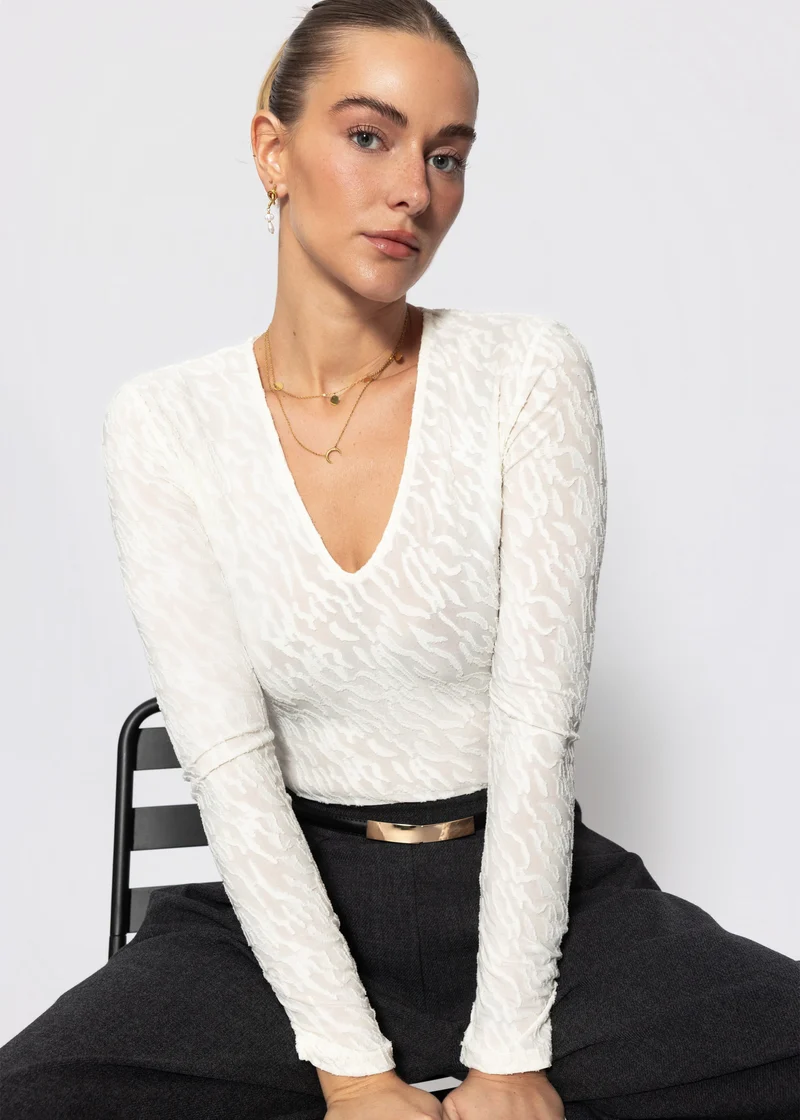 Langarmbody mit Strukturmuster - offwhite