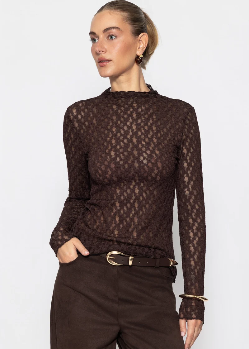 Langarmshirt aus Spitze - braun