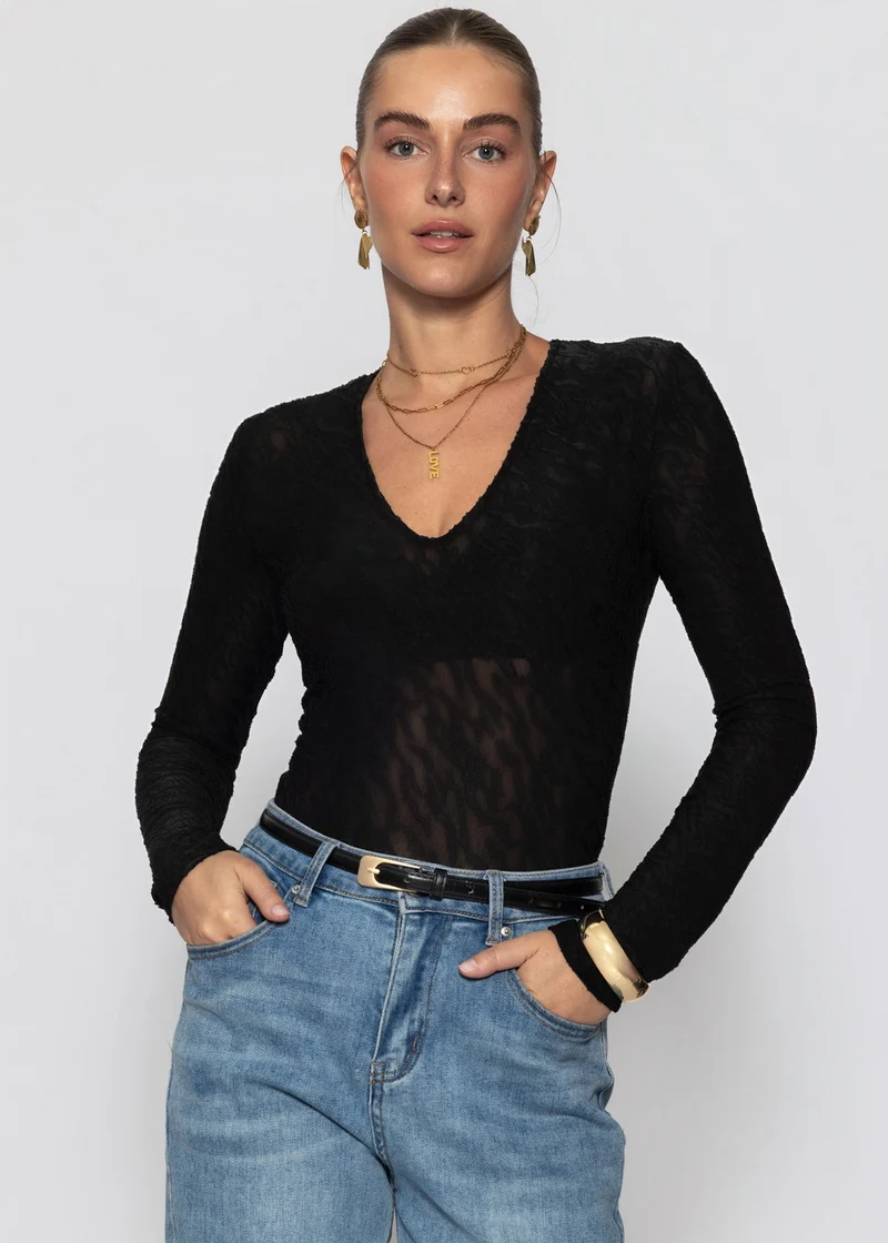 Langarmbody mit Strukturmuster - schwarz