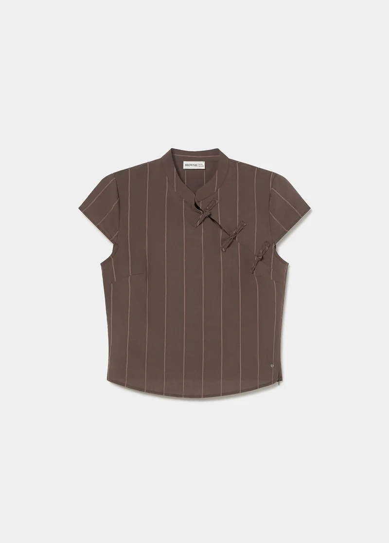 Striped tie-front top