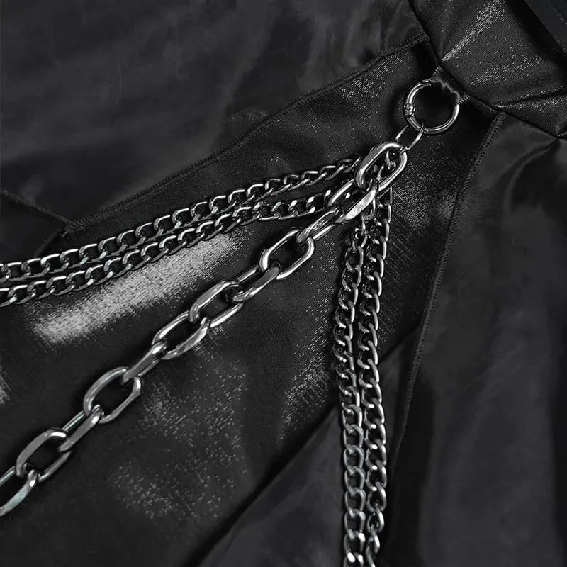 Schwarzes, gotisches Damen-Slipkleid mit Schnürung, Ketten, Raffungen und unregelmäßigem Saum – ideal als Hochzeitskleid.