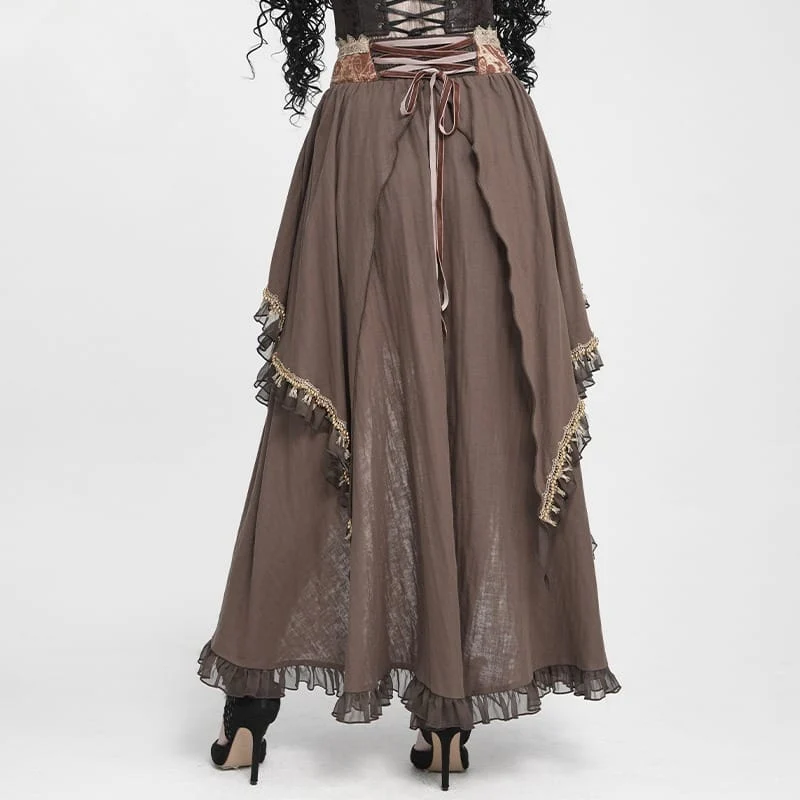 Gothic-Rüschenrock für Damen mit unregelmäßigem Saum und Rosenmuster.
