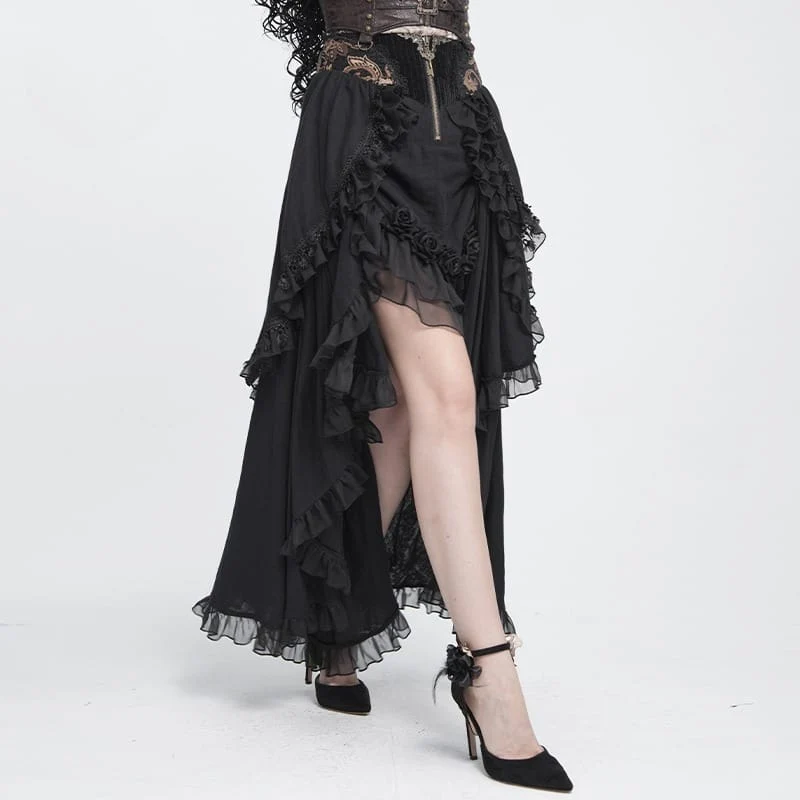 Gothic-Rock mit Rosenrüschen und asymmetrischem Saum für Damen