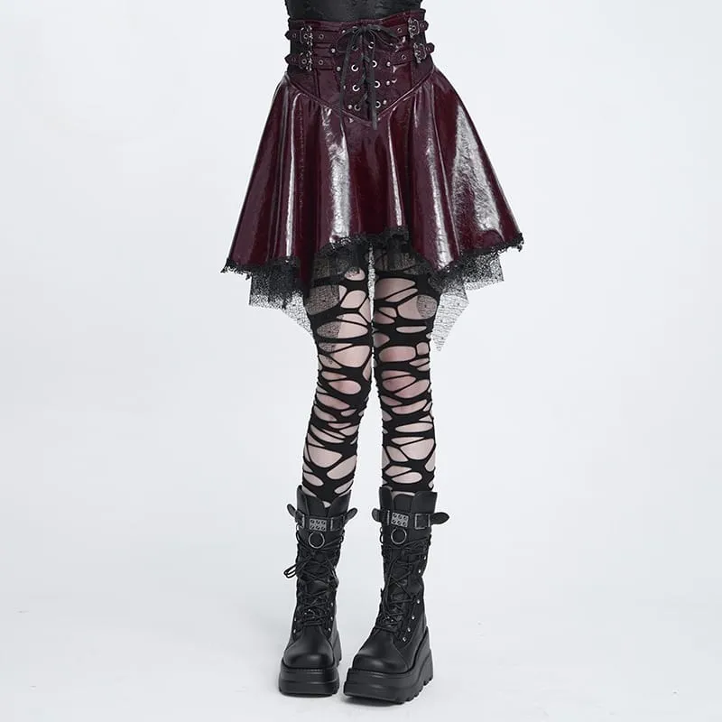Punk-Rock für Damen mit Schnürung, Fledermaus-Motiv und asymmetrischem Design, rot