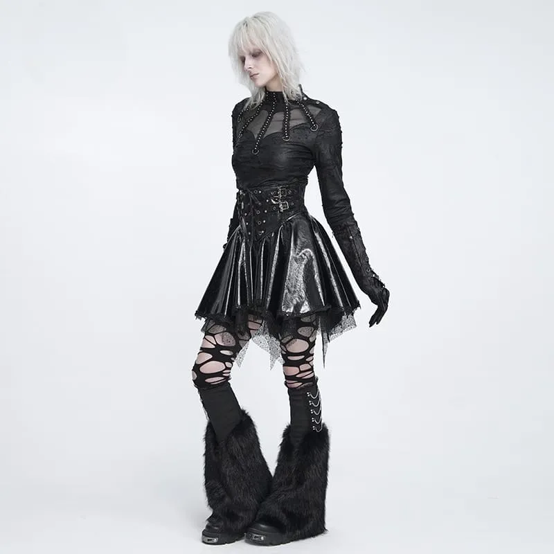 Punk-Rock für Damen mit Schnürung, Fledermaus-Motiv und asymmetrischem Design, schwarz