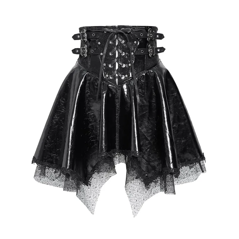 Punk-Rock für Damen mit Schnürung, Fledermaus-Motiv und asymmetrischem Design, schwarz