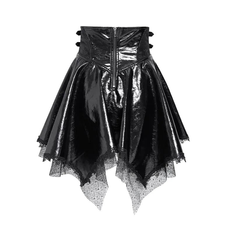 Punk-Rock für Damen mit Schnürung, Fledermaus-Motiv und asymmetrischem Design, schwarz