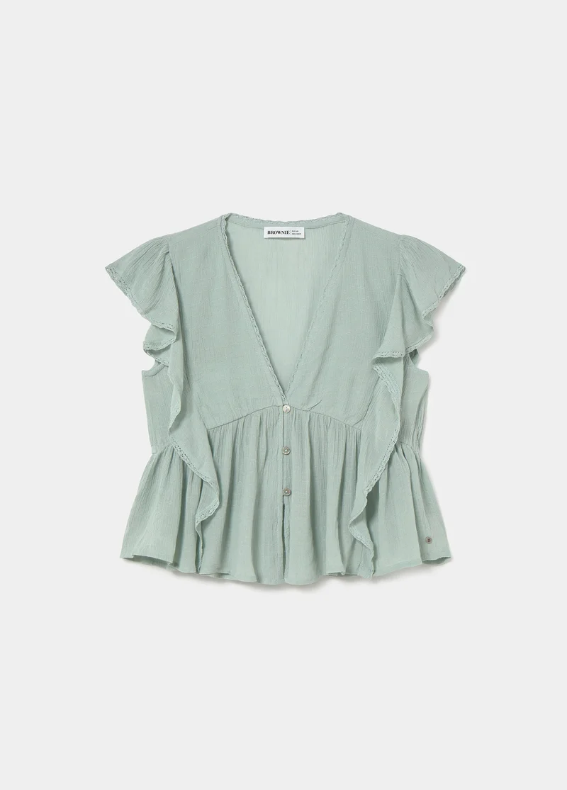 Romantic blouse with ruffles and lace trim