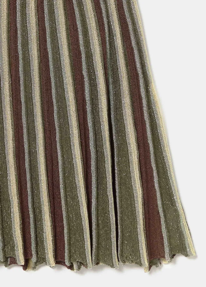 Pleated metallic-thread skirt