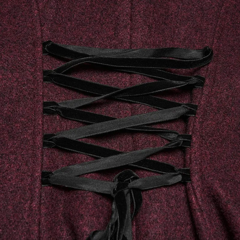 Roter, gotischer Damenmantel mit Schnürung, einreihig, Kapuze